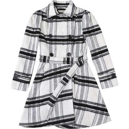Stylish women's belted peacoat, reversible mid-length coat for versatile winter fashion outerwear.