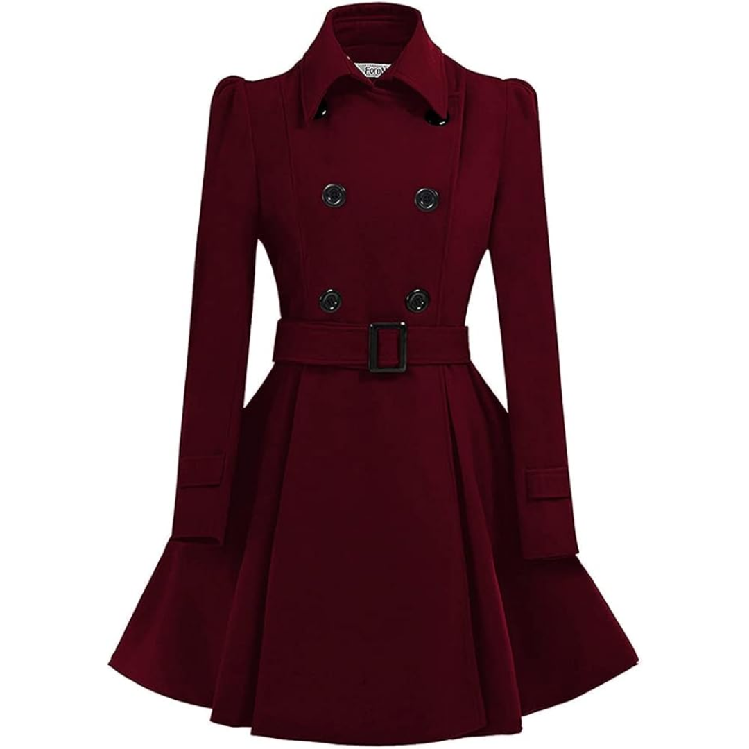 Classic women's wool-blend reversible peacoat, belted mid-length for winter warmth & style.