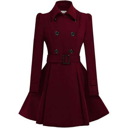 Classic women's wool-blend reversible peacoat, belted mid-length for winter warmth & style.