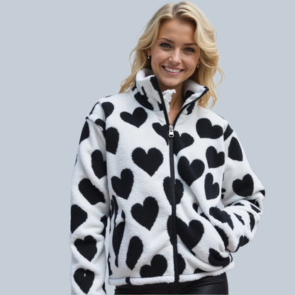Women's reversible heart jacket, offering two stylish looks for versatile everyday wear.