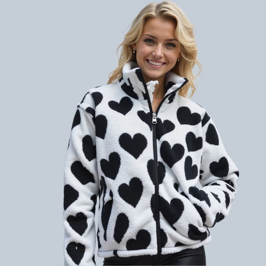 Women's reversible heart jacket, offering two stylish looks for versatile everyday wear.