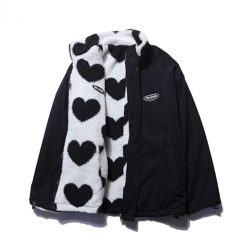 Lightweight women's two-in-one reversible jacket, featuring a fashionable heart pattern.