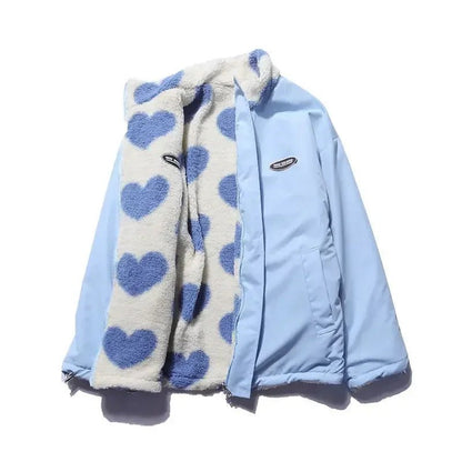 Versatile women's heart print reversible jacket, designed for comfortable everyday fashion.