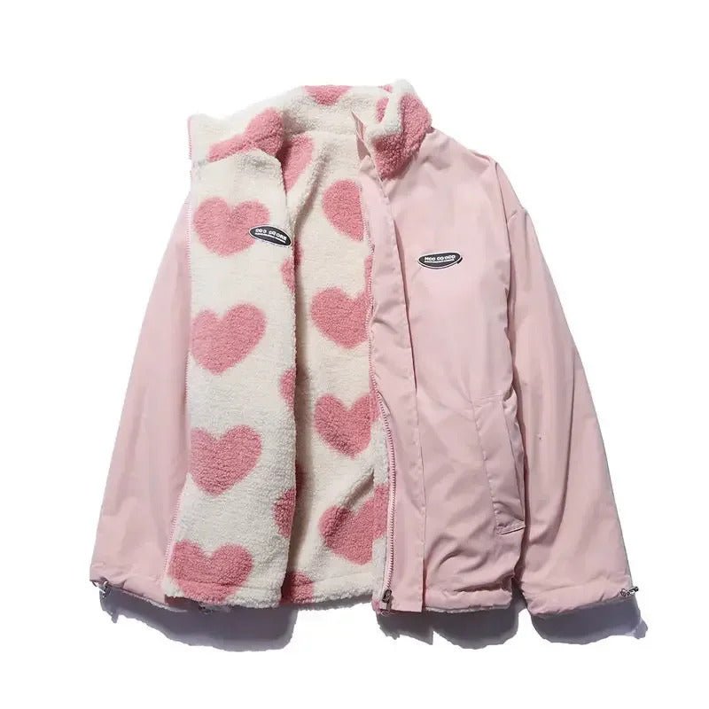 Everyday women's reversible jacket, one side solid, the other with a charming heart print.