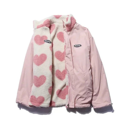 Everyday women's reversible jacket, one side solid, the other with a charming heart print.