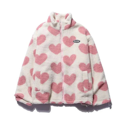 Women's fall/spring reversible jacket, featuring a unique heart print and versatile design.