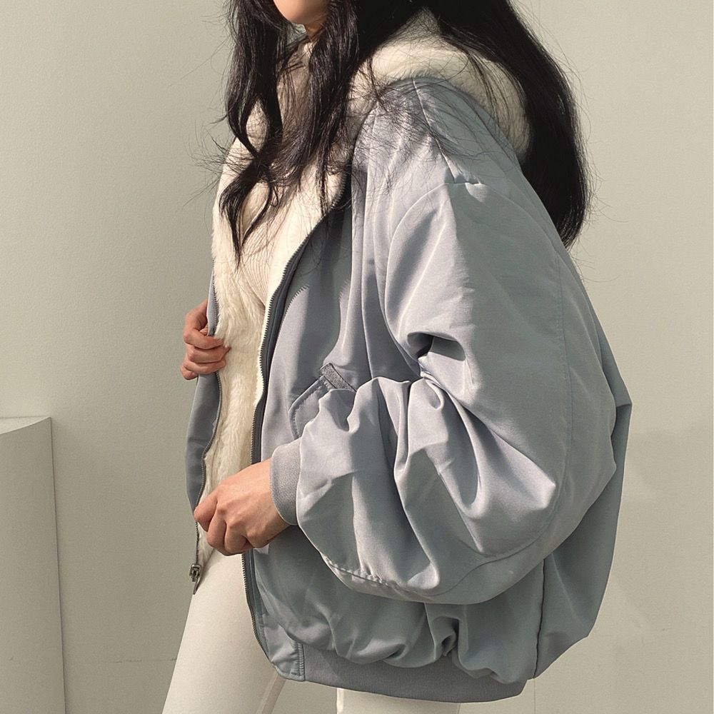 Casual women's reversible hooded jacket, ideal everyday outerwear for chilly fall & winter weather.