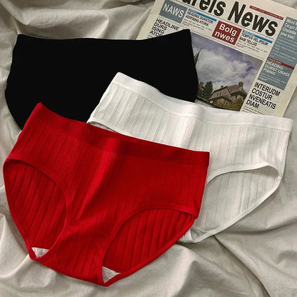 Ribbed texture high-rise cotton briefs, women's comfortable 3-pack panties with a soft feel.