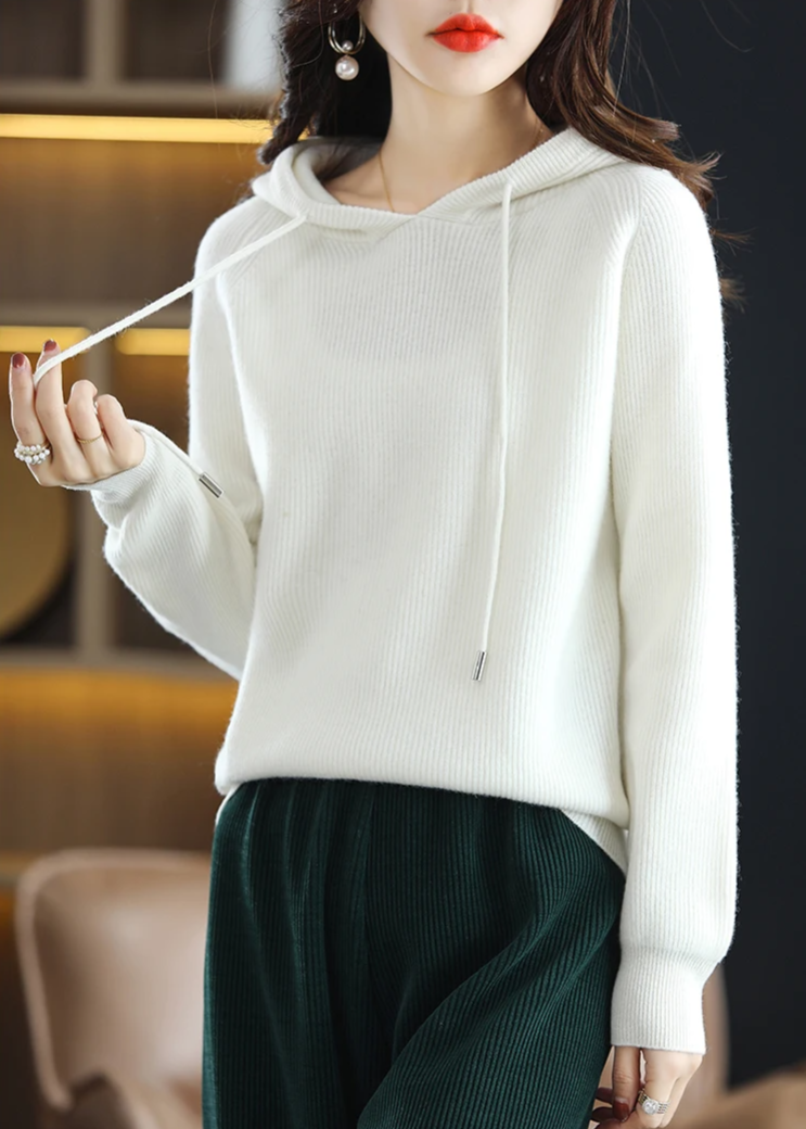 Ultra-soft ribbed knit women's pullover hoodie, perfect for cozy lounging.