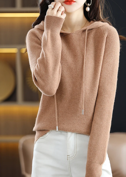 Soft ribbed knit women's pullover hoodie, perfect for cozy layering.