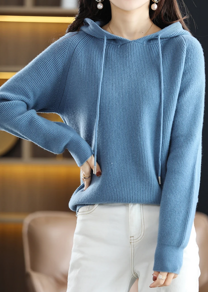 Long sleeve women's ribbed knit hoodie, a versatile & soft pullover top.