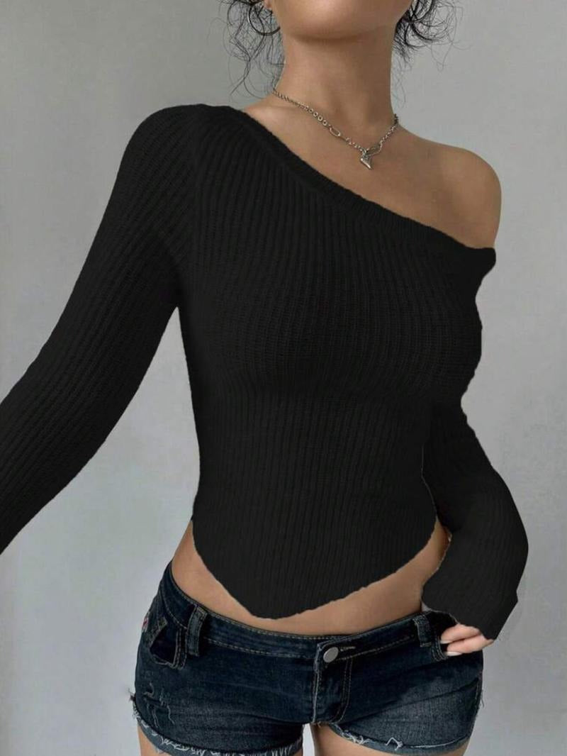 Chic women's ribbed off-shoulder top. Long sleeve knit, offering a flattering fit & versatile everyday style.