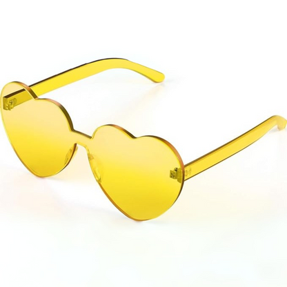 Bold women's heart sunglasses, rimless with transparent lenses for a modern statement.
