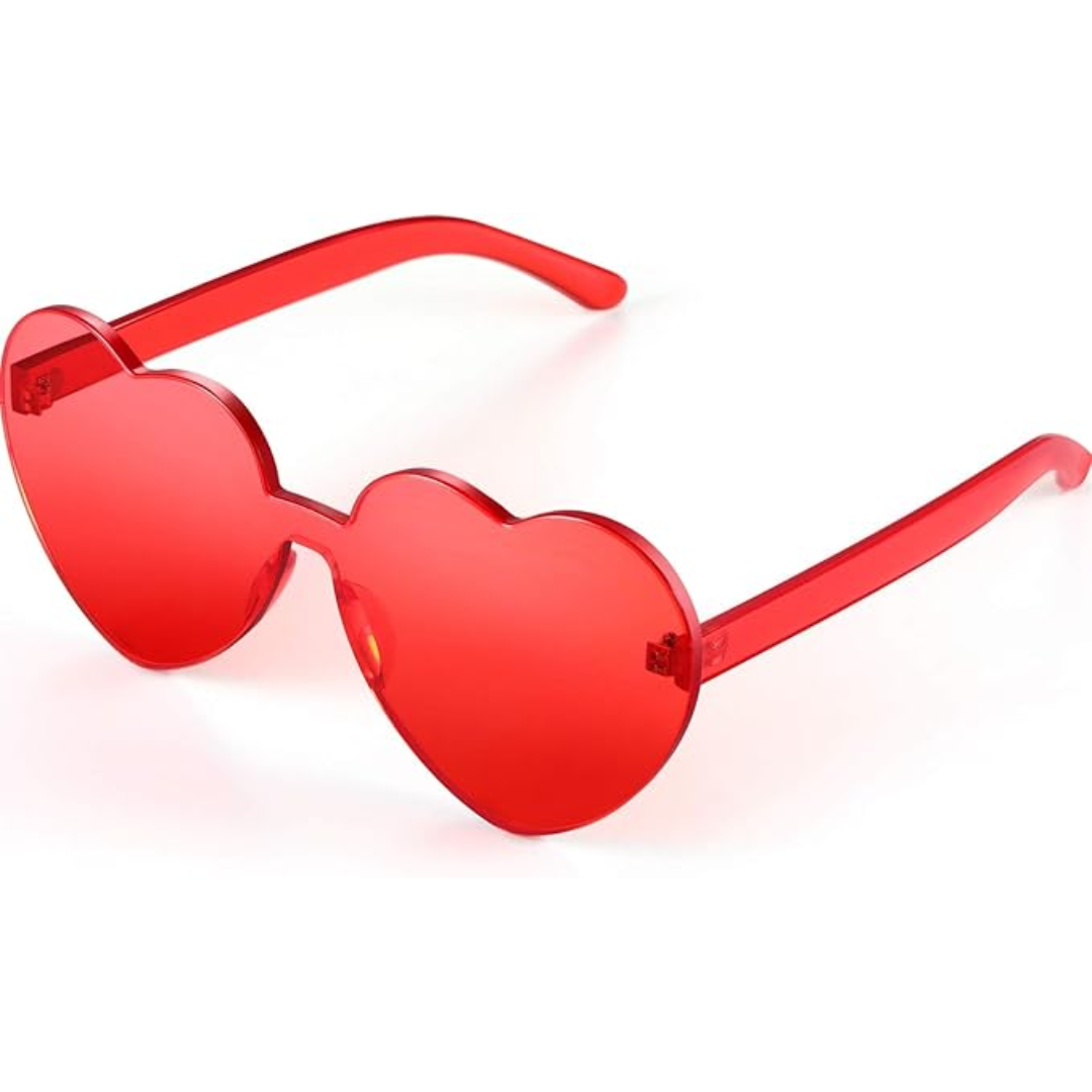 Elegant women's rimless heart-shaped transparent sunglasses, sophisticated fashion eyewear.