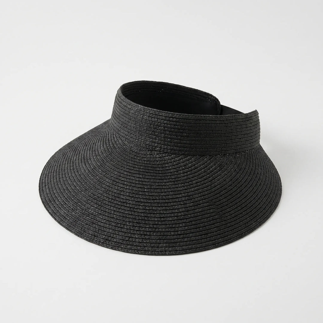 Khaki women's roll-up sun visor, travel-friendly, wide brim for effective sun protection on vacation.