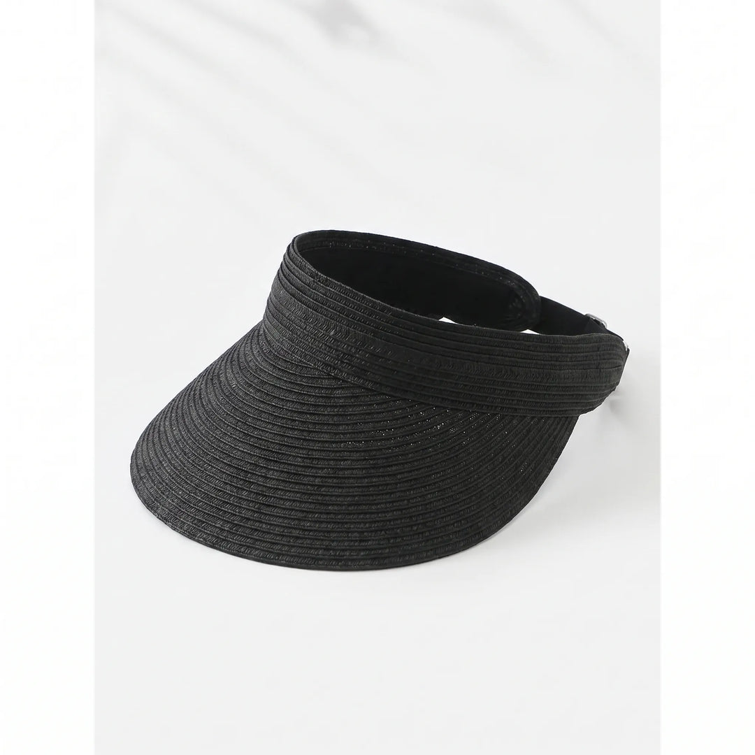 White women's roll-up sun visor for ultimate sun protection & style during summer travel and beach trips.