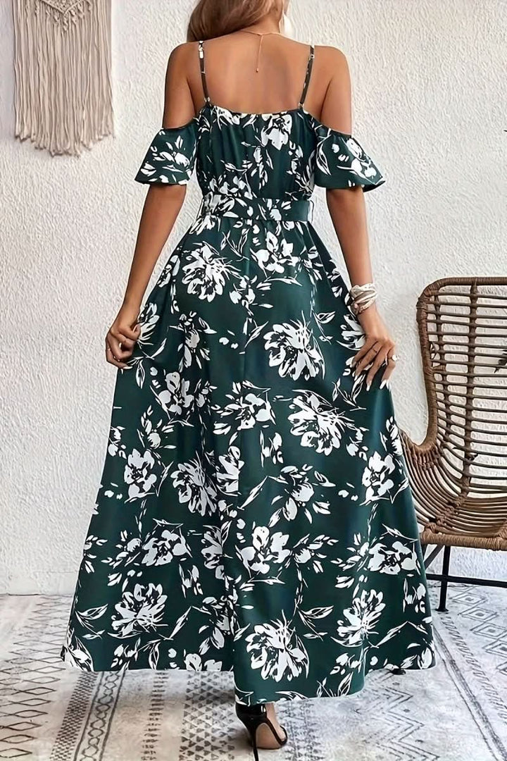 Versatile women's cold shoulder maxi dress, elegant enough for formal, casual for summer days.