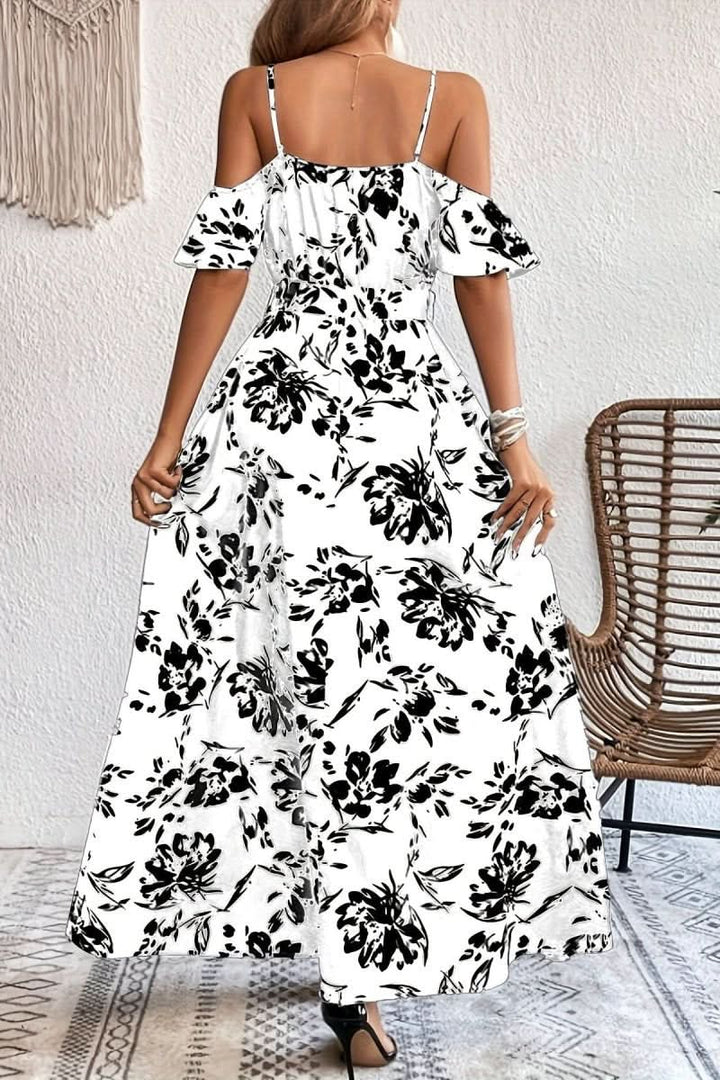 Luxurious women's cold shoulder maxi dress, offering elegant style for parties and romantic evenings.