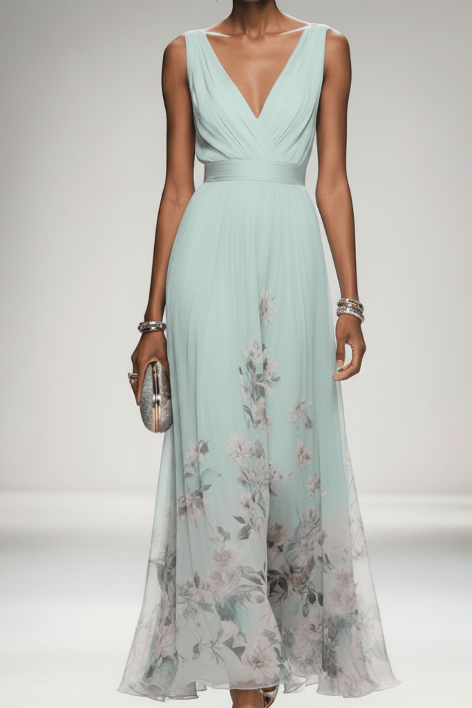Romantic floral maxi dress for women, a flowing long summer dress, perfect for date nights or elegant occasions.