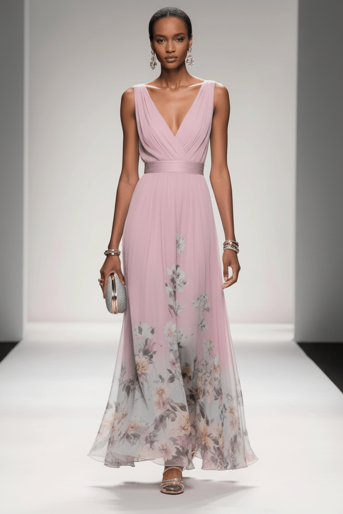 Vibrant floral maxi dress for women, a comfortable long summer party or vacation dress.