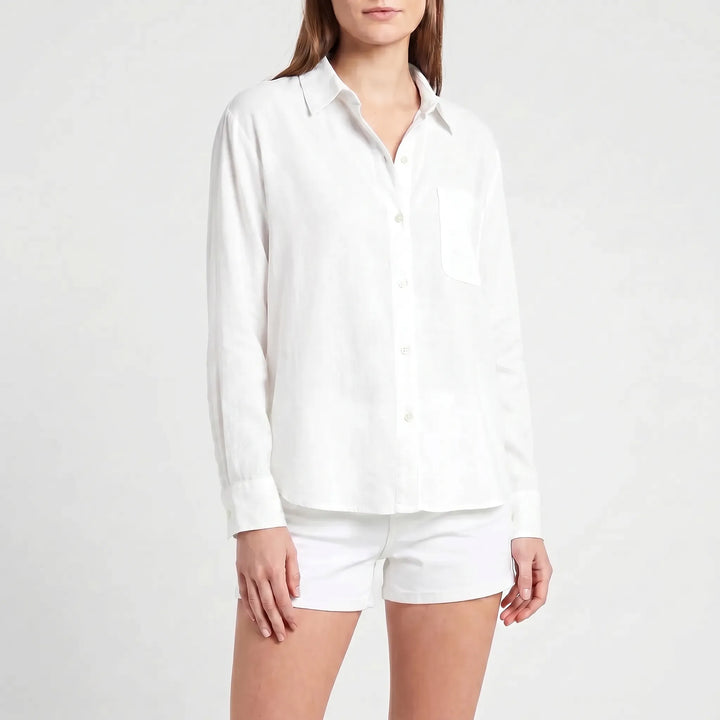 Soft women's Rosalie long sleeve collared shirt, offering comfort and elegant style for ladies.