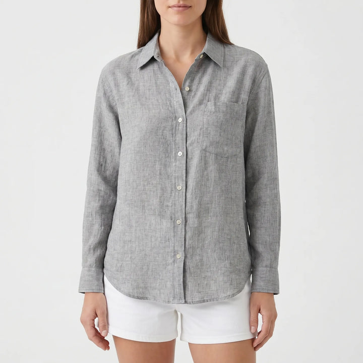 Classic women's Rosalie long sleeve collared button-up shirt. A timeless piece for diverse wardrobes.