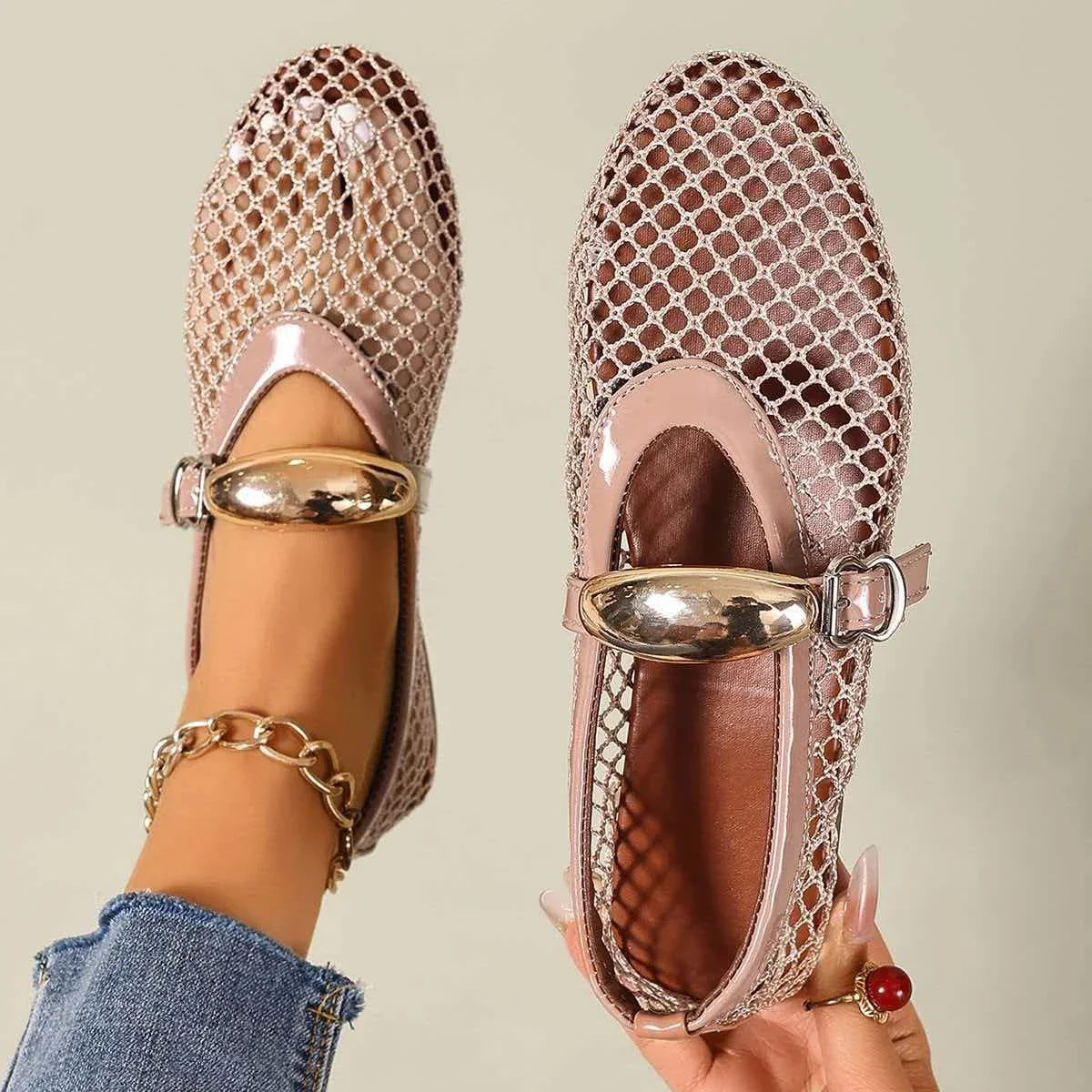 Rosavelle women's mesh flats, breathable, comfortable, and casual for summer.