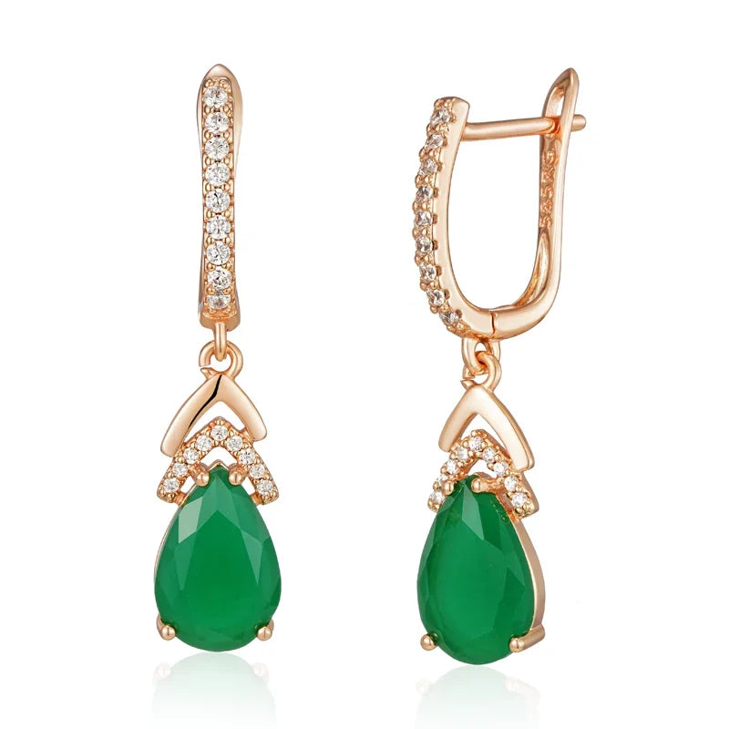 Dazzling women's rose gold pavé teardrop gemstone earrings. Perfect elegant dangle jewelry for any occasion.