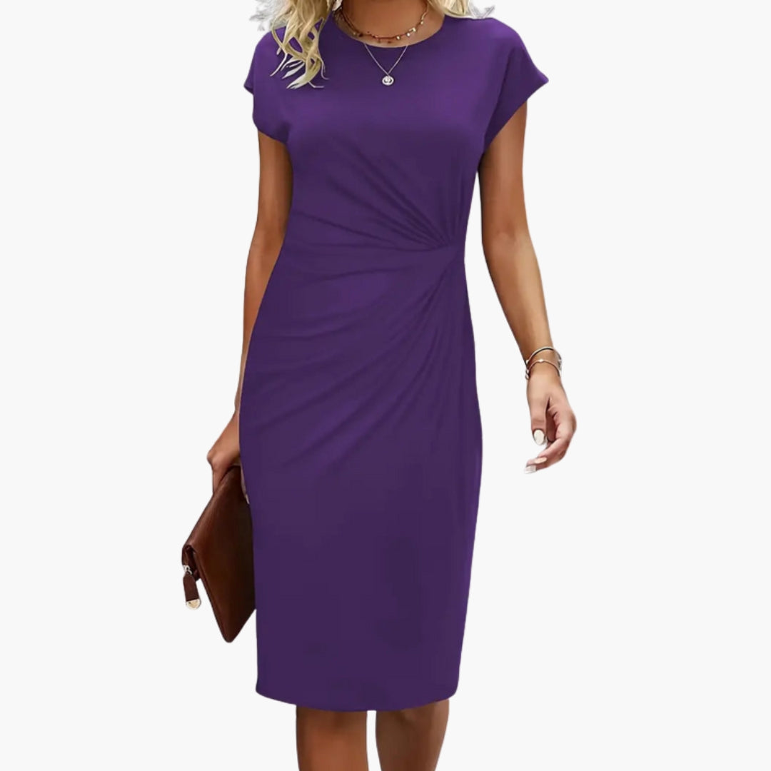 Classic short sleeve midi dress for women, round neck cut, perfect for effortless casual comfort or stylish spring looks.