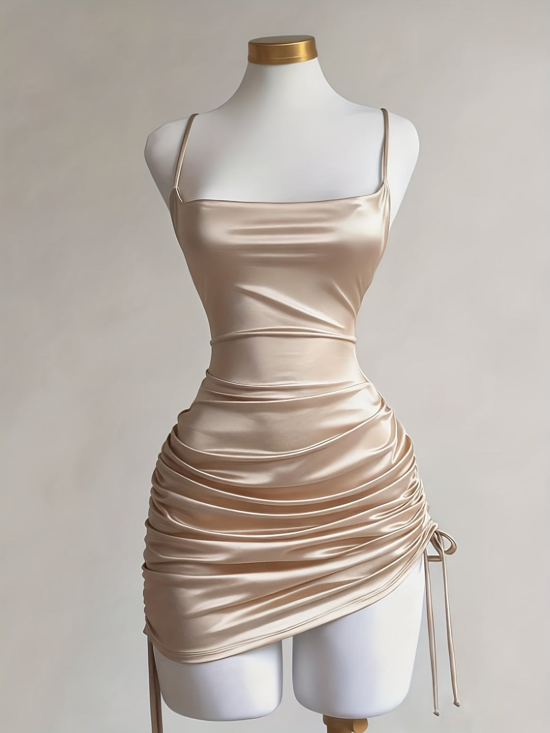Elegant ruched mini dress for homecoming, featuring a stylish square neck.