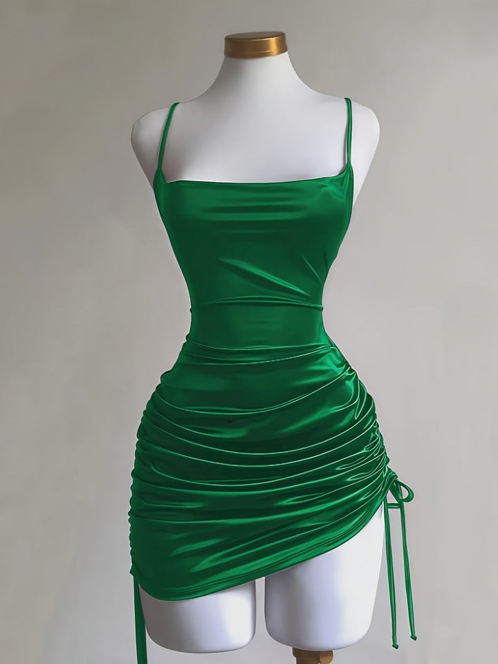 Adjustable strap ruched mini dress, a stylish choice for women's homecoming.