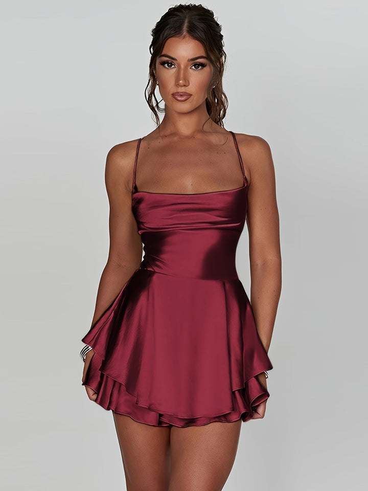 Women's ruched tiered mini dress, perfect for homecoming, parties & special occasions. Fit & flare style.