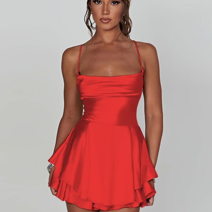 Women's dance-ready ruched tiered mini dress. Perfect for homecoming, parties & cocktail events.