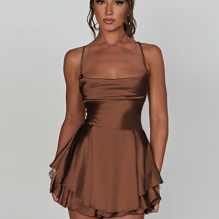 Comfortable yet chic women's ruched tiered mini dress. Great for homecoming & evening parties.