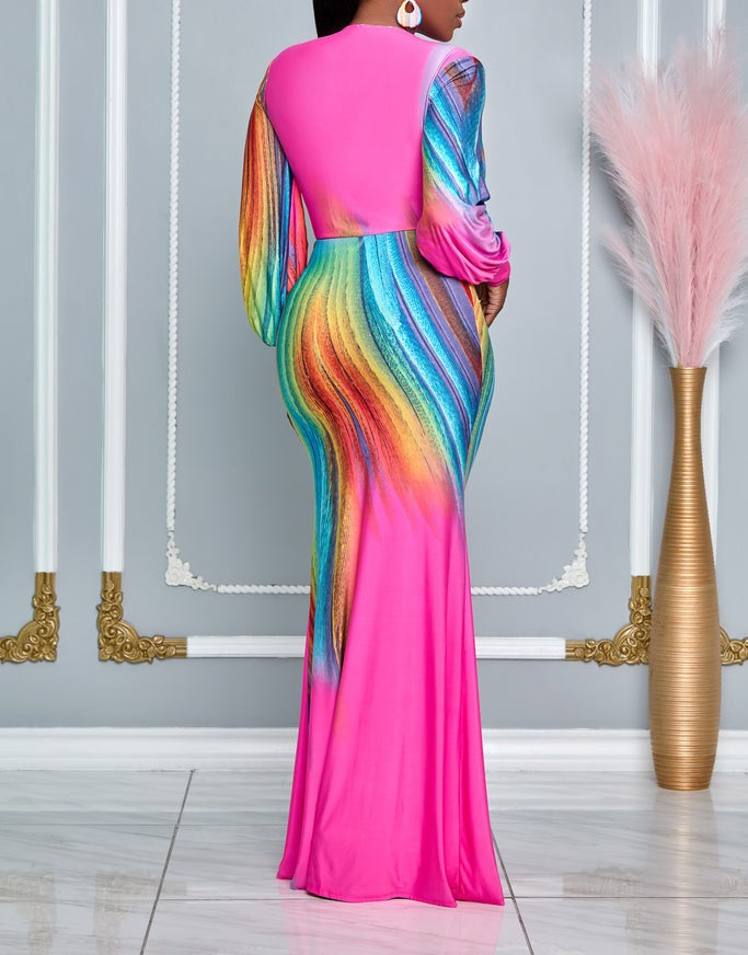 Chic blue women's ruched V-neck control maxi dress. Flattering bodycon design, ideal for formal wear & parties.