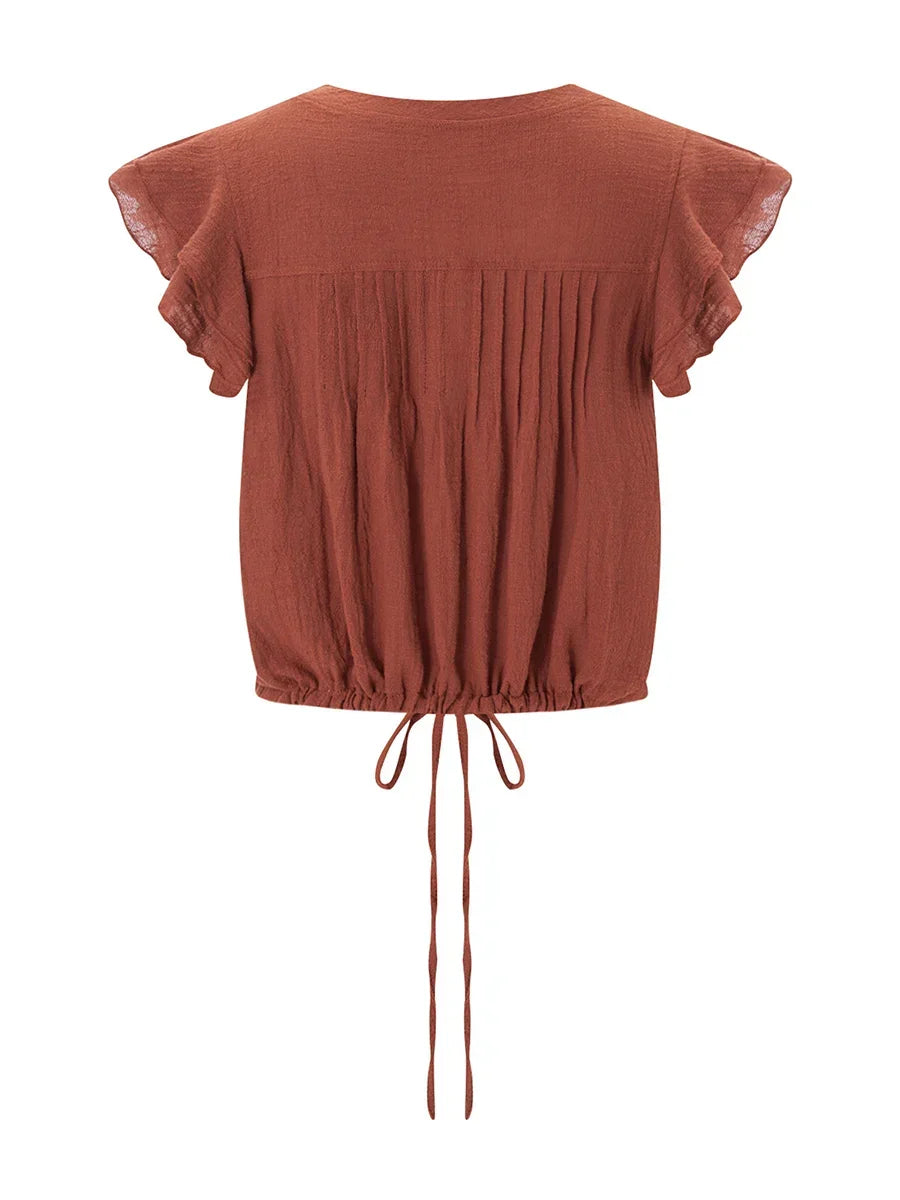 Lightweight women's summer top, cropped with a lovely ruffle design.