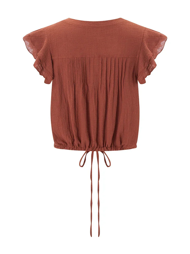 Lightweight women's summer top, cropped with a lovely ruffle design.