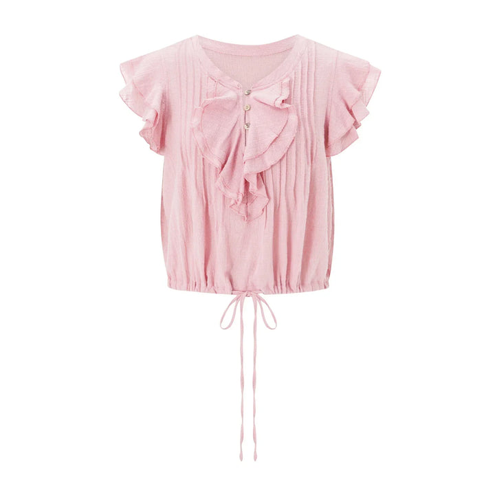 Elegant women's ruffle crop top, perfect lightweight summer shirt.