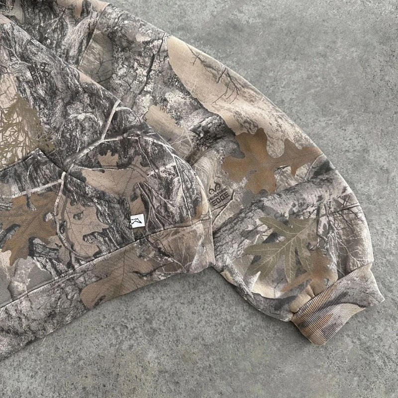 Comfy women's camo hoodie, essential for everyday layering, urban style, or outdoor activities.