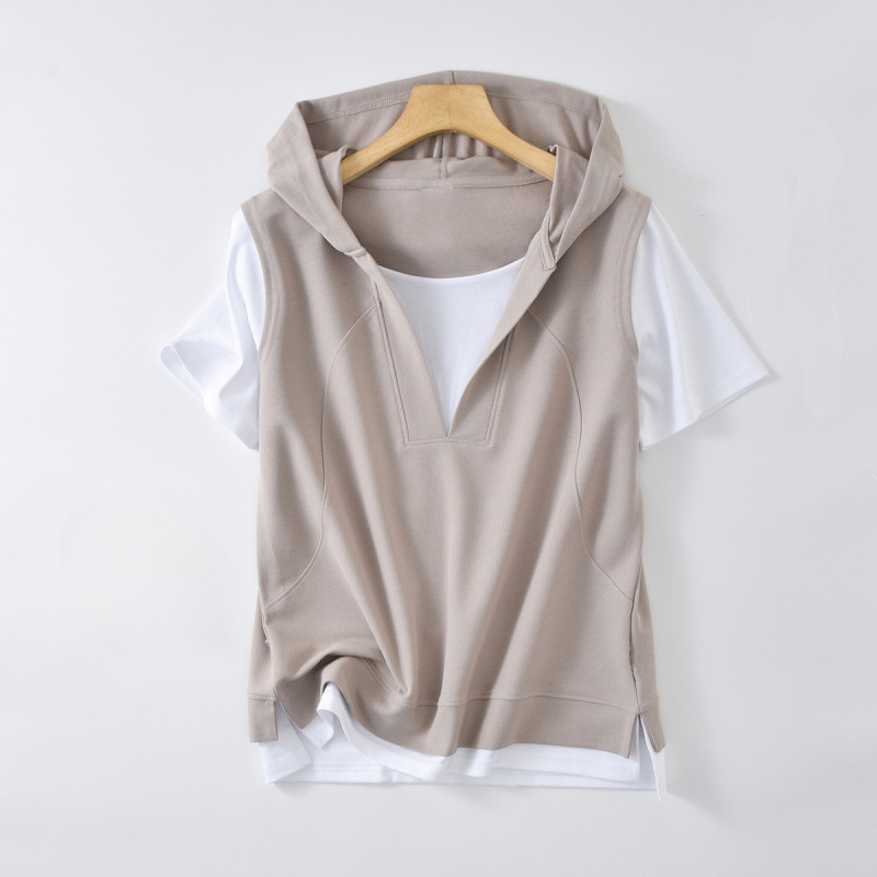 Women's Savannah Layered Hoodie Tee, a relaxed fit V-neck long sleeve top perfect for casual spring & fall outfits.