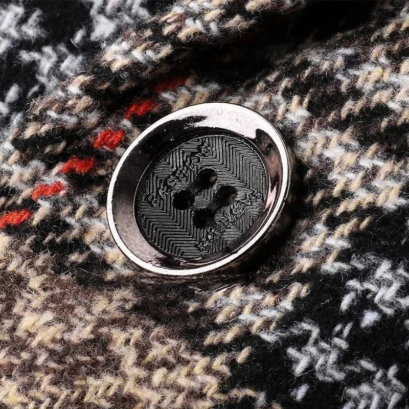Fashionable women's plaid blazer with a sharp tailored fit and classic check pattern for modern professional style.