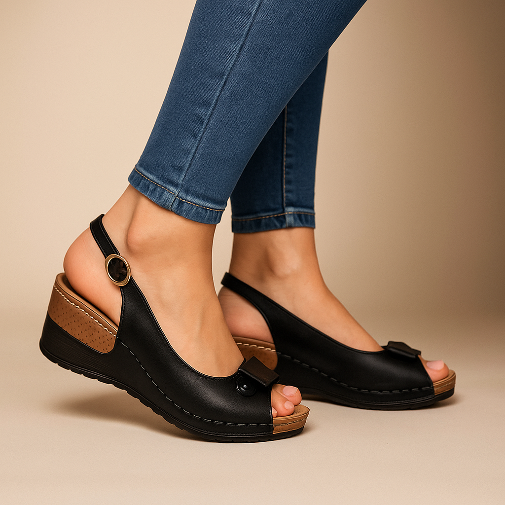 Chic women's Savina Slingback Wedges featuring elegant bow detail. Versatile and comfortable everyday fashion.