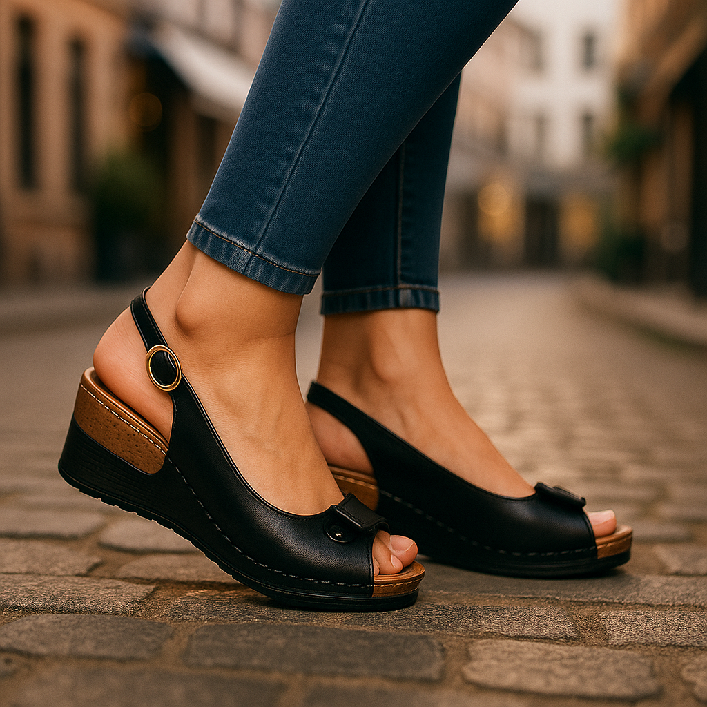 Savina Sling Wedges for women, showcasing comfortable design & versatile chic style. Ideal everyday fashion footwear.