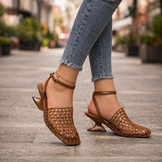 Women's Sculpted Heel Pointed Toe Heels with Ankle Strap for elegant dress shoes & modern evening wear.