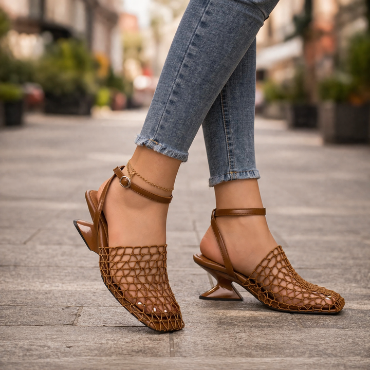 Women's Sculpted Heel Pointed Toe Heels with Ankle Strap for elegant dress shoes & modern evening wear.