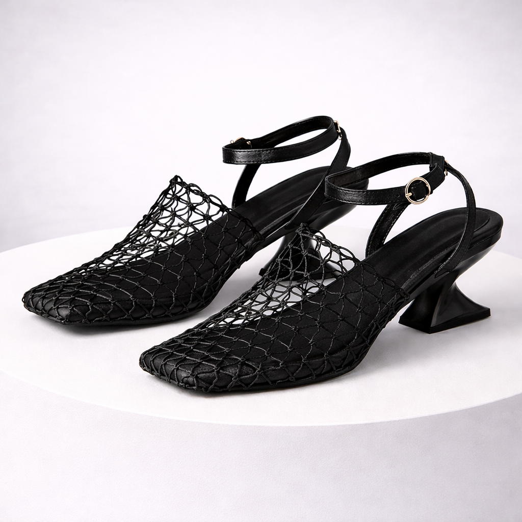 Fashionable women's heels featuring a sculpted heel, sleek pointed toe, and secure ankle strap design.