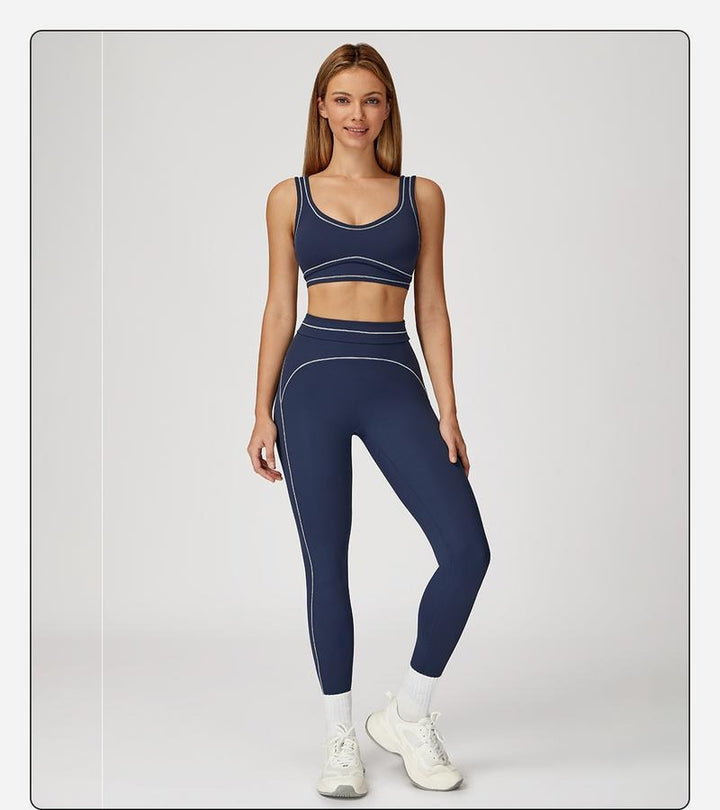 Two-piece women's activewear set with high-rise sculpting leggings and matching sports bra.