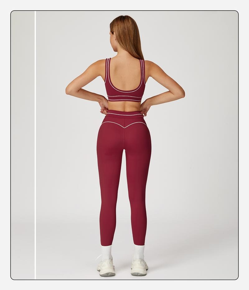 Women's workout outfit: high-rise sculpting leggings paired with a performance sports bra.