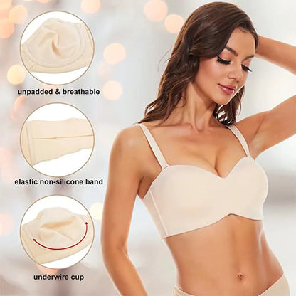 Supportive plus-size seamless bra with easy back closure & adjustable straps, ideal for fuller busts & daily wear.