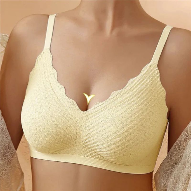 Model wearing a black seamless wireless bra, perfect for everyday wear and gentle posture support.